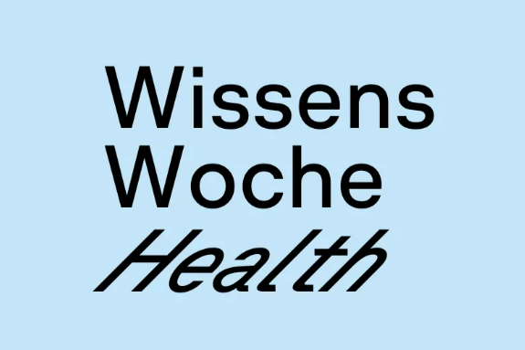 "Wissens Woche Health" Schrift auf hellblauem Hintergrund.