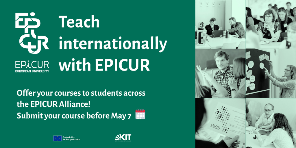 Bild: Collage mit Lehrenden, Studierenden und EPICUR-Logo; grüne Werbefläche.