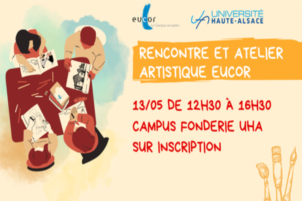 People drawing and sketching at a table for an artistic workshop poster.